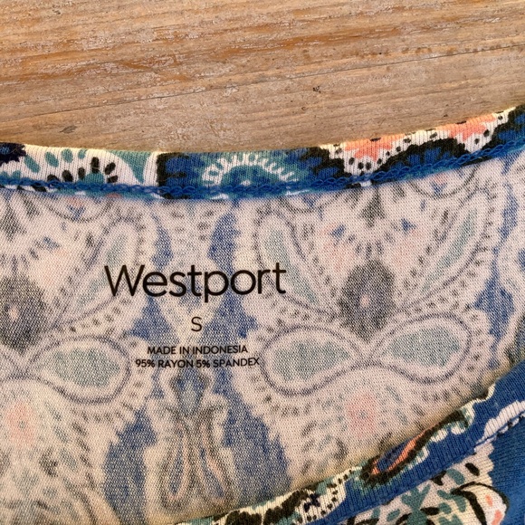 WESTPORT Top Short Sleeve Rayon Paisley Colorful Blue Green Black Size Small - Picture 5 of 5
